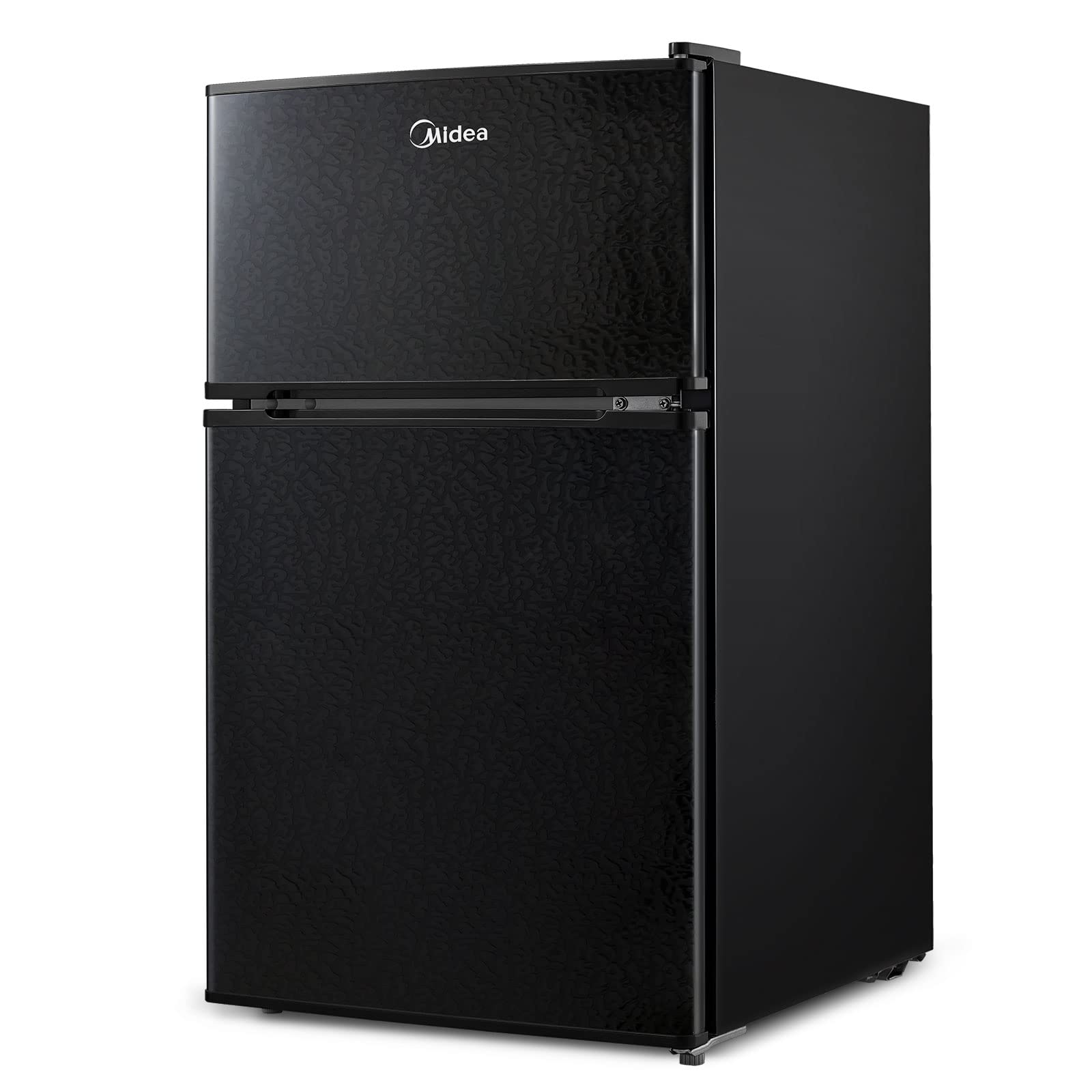 Midea WHD-113FB1 Double Door Mini Fridge with Freezer for Bedroom Office or Dorm with Adjustable Remove Glass Shelves Compact Refrigerator, 3.1 cu ft, Black