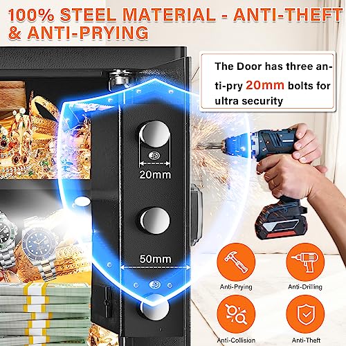 1.2 Cu Ft Home Safe Fireproof Waterproof, Small Fireproof Safe Box with Fireproof Money Bag, Programmable Keypad and Removable Shelf, Security Digital Safe for Home Money Firearm Medicines Valuables