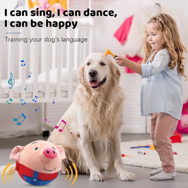 Active Moving Pet Plush Toy, 2024 New Squeaky Moving Dog Ball Toy Interactive Dog Puppy Toys Washable Cartoon Pig Plush Sound Electronic Dog Toy Shake Bounce Boredom Talking Toys (Blue+Red, 2Pcs Pig)