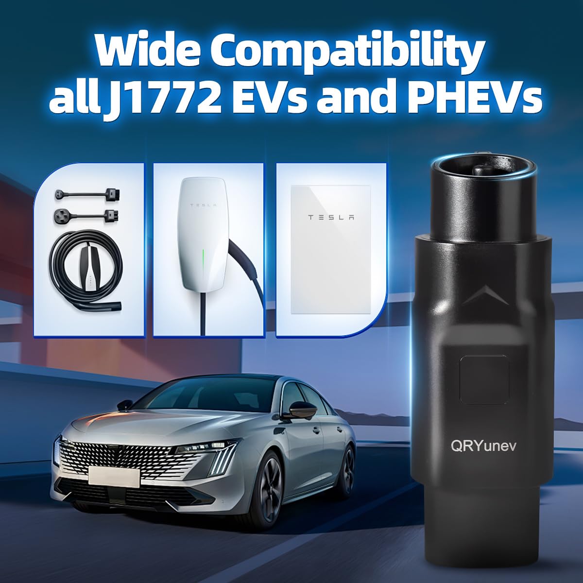 QRYunev Tesla to J1772 Charging Adapter,Tesla charger adapter,Max 80 Amp & 240V,Compatible with Tesla wall connector,Destination Chargers and Mobile Connectors,Tesla charger converter