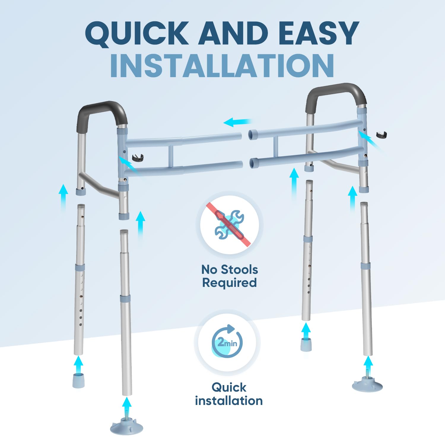 OasisSpace Stand Alone Toilet Safety Rail - Heavy Duty Medical Toilet Safety Frame for Elderly, Handicap and Disabled - Adjustable Bathroom Toilet Handrails, Width Adjustable Design, Fit Any Toilet