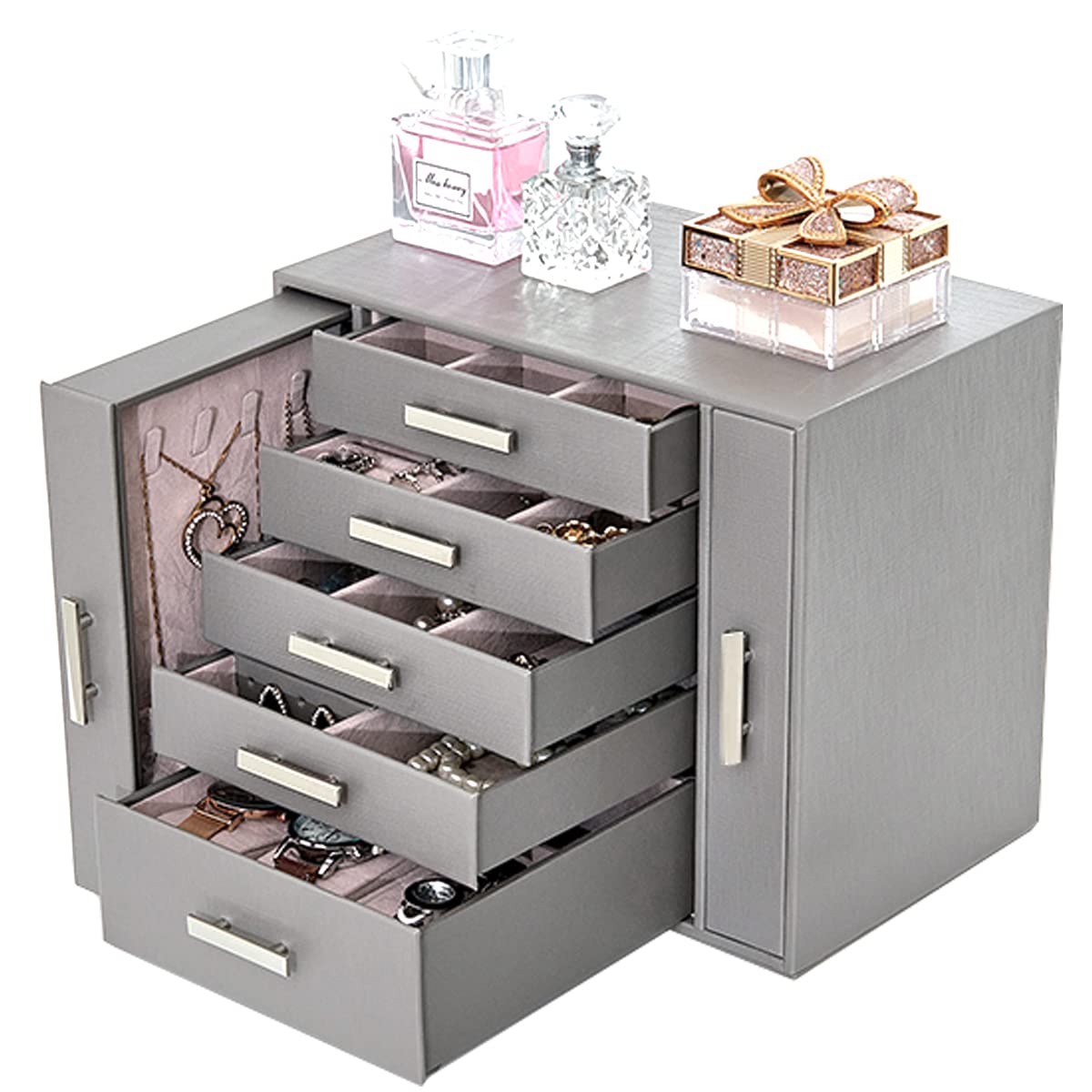 ANWBROAD Jewelry Organizer Box, Jewelry Box for Necklace Earring Bracelet Ring, Leather Jewelry Holder All Jewelry in Different Categories Gift for Mother UJJB007H