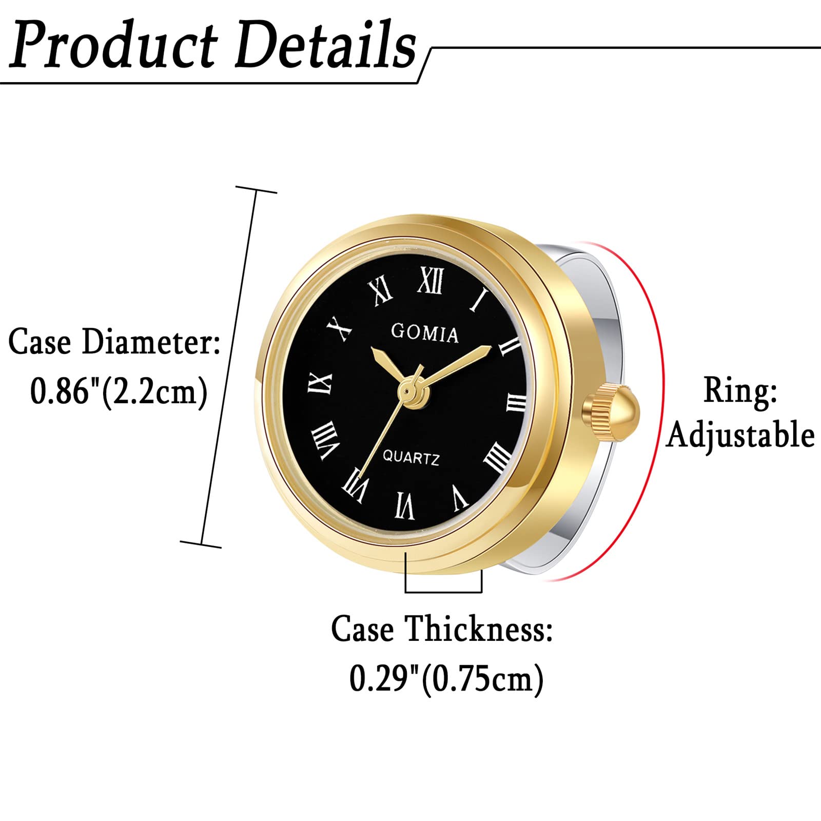 JewelryWe Men Women Finger Watch Novelty Adjustable Ring Watch Round Dial Roman Numeral Quartz Watch Rings, for Mother’s Day