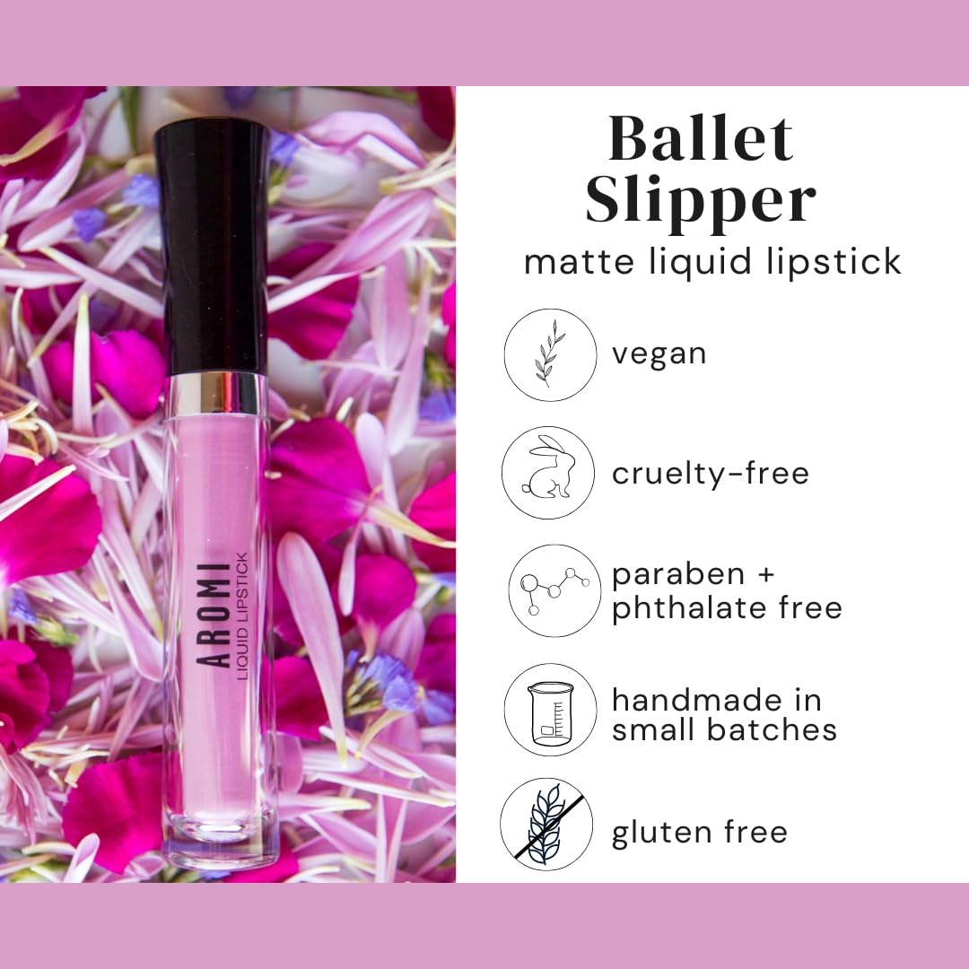 Aromi Matte Liquid Lipstick | Light, Baby Pink Lip Color with Blue Undertones, Long-lasting, Vegan, Cruelty-free, Smudge Proof, Waterproof (Ballet Slipper)