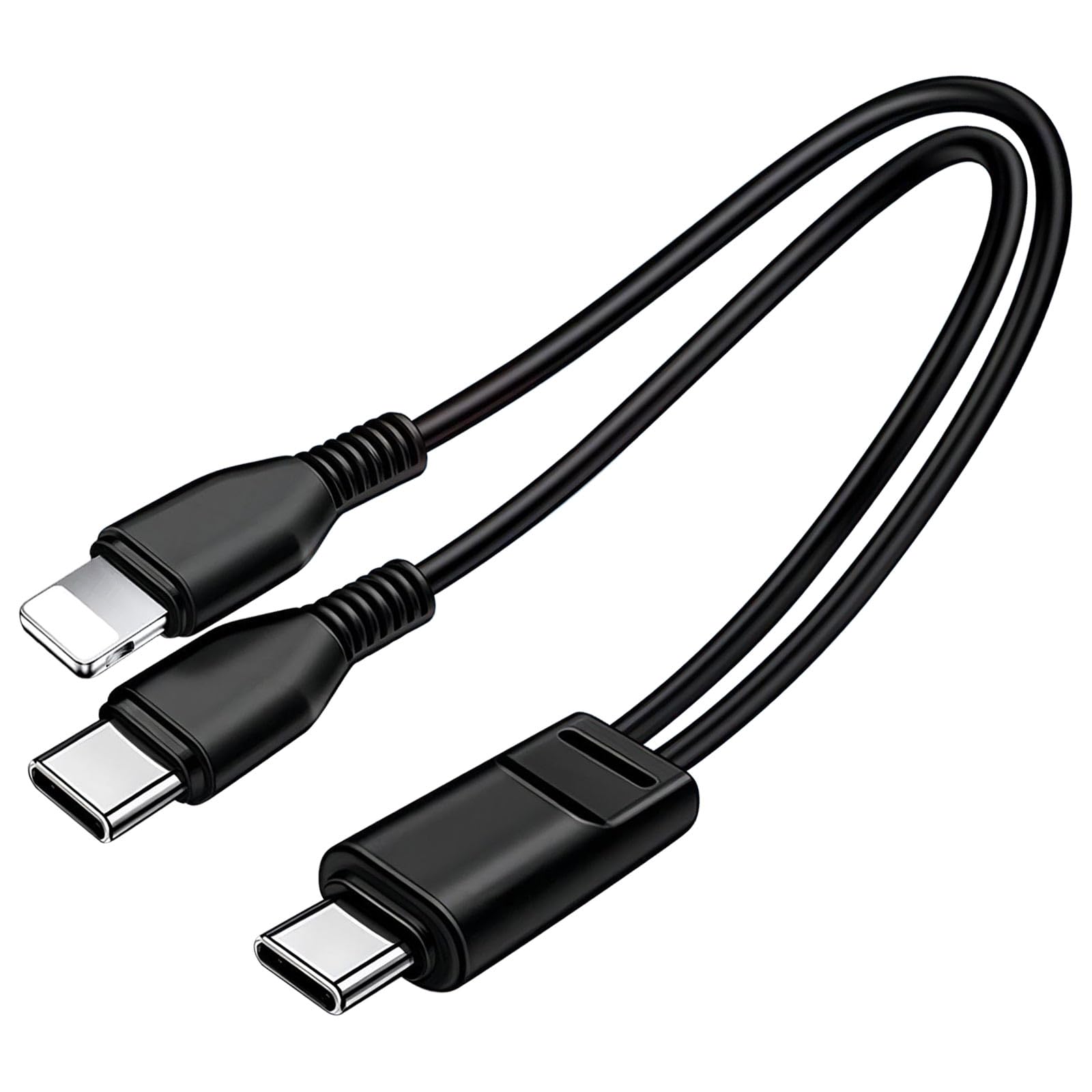 3.3FT Multi Type C Splitter Cable,2 in 1 Multi Charging Cable,USB C to USB C + Lightnning Port Compatible with iPhone 15/14/13,iPad Pro/Air,Samsung S24 S23,Moto,Black(Only Charging)