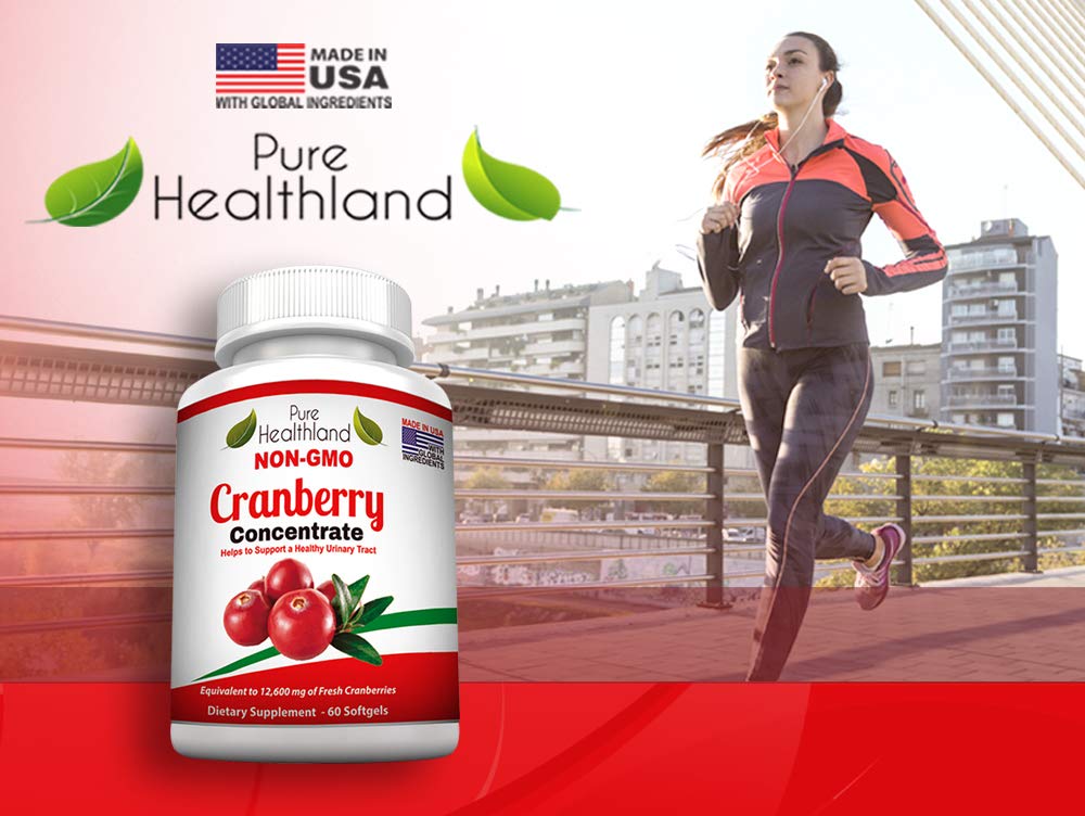 Pure Healthland Non GMO Cranberry Concentrate Supplement Pills for Urinary Tract Infection UTI. Equals 12600mg Cranberries. Triple Strength for Men and Women, Easy to Swallow Softgels 1 Bottle