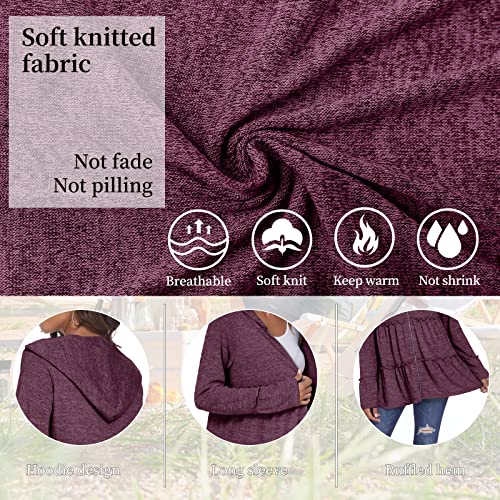 DEESHA Full Zip Up Hoodie for Women Pleated Tiered Ruffle Hooded Sweatshirts Jacket Coat Long Sleeve Purple
