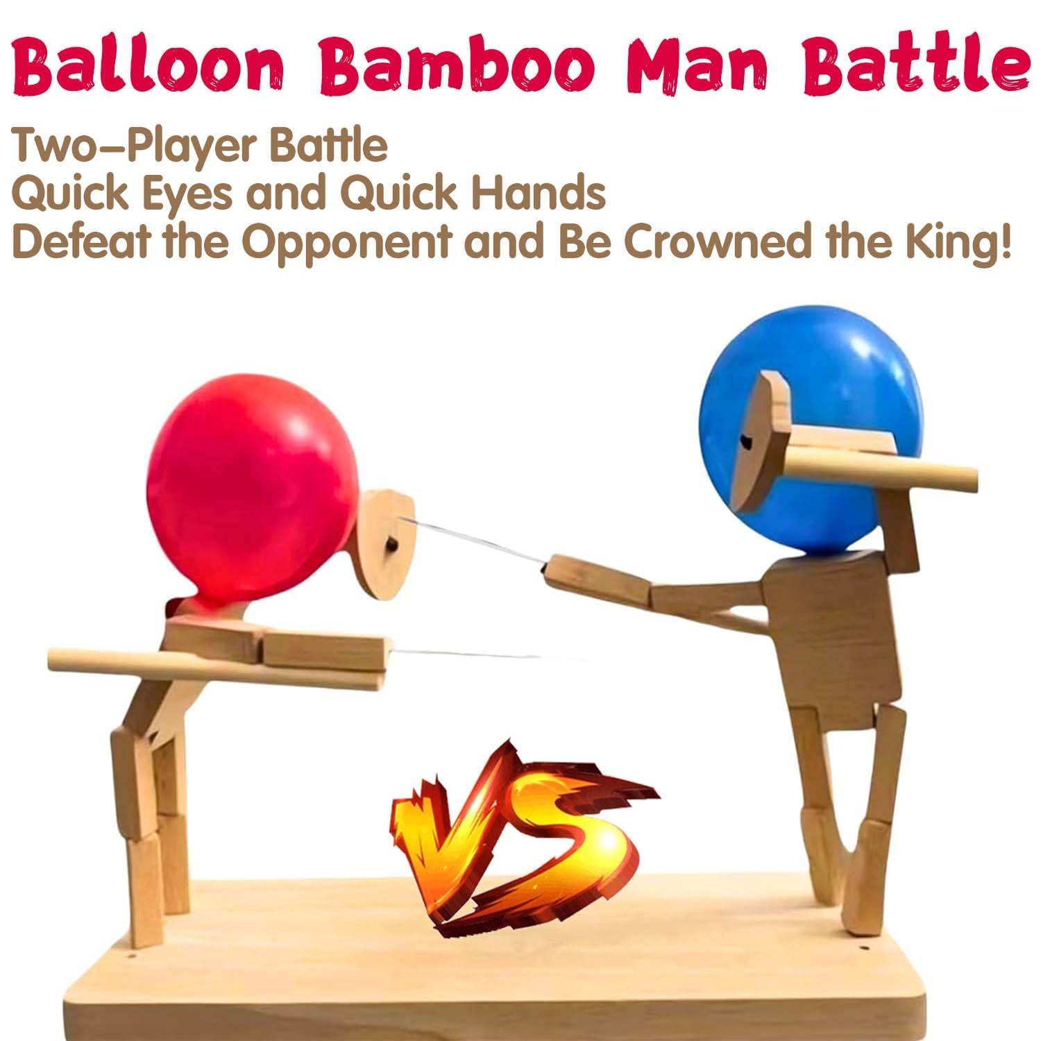 SIHUAN 2024 New Handmade Wooden Fencing Puppets- Balloon Bamboo Man Battle, Fun and Exciting 2-Player Wooden Robot Battle Game(30cm x 5mm, with 100 Balloons) (Handmade Wooden Fencing Puppets)