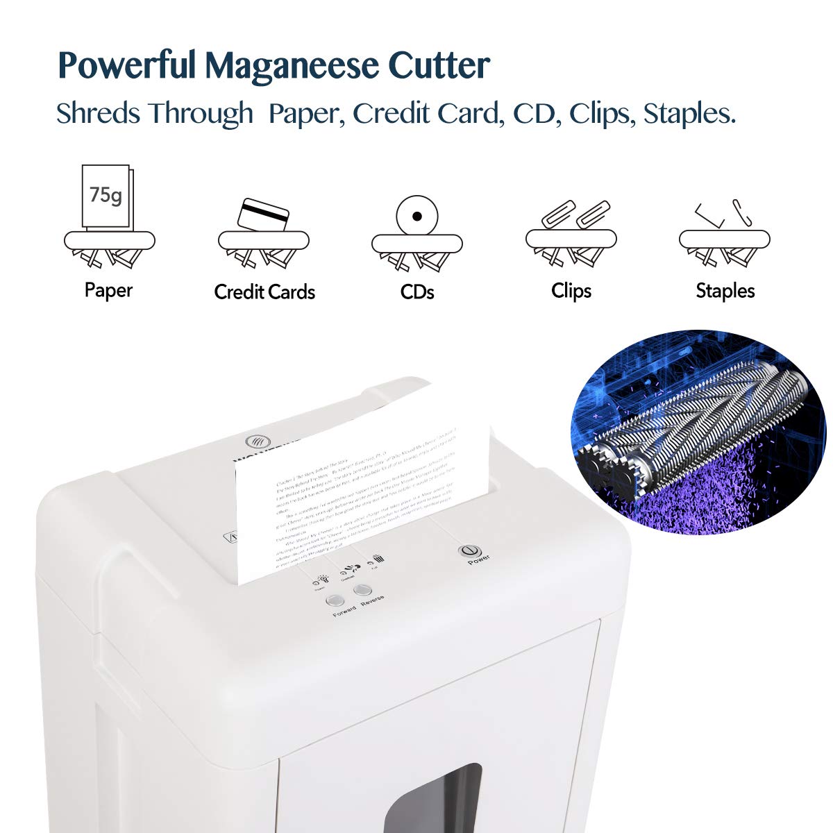 WOLVERINE 15-Sheet Super Micro Cut High Security Level P-5 Heavy Duty Paper/CD/Card Shredder for Home Office, Ultra Quiet by Manganese-Steel Cutter and 8 Gallons Pullout Waste Bin SD9520 (White ETL)