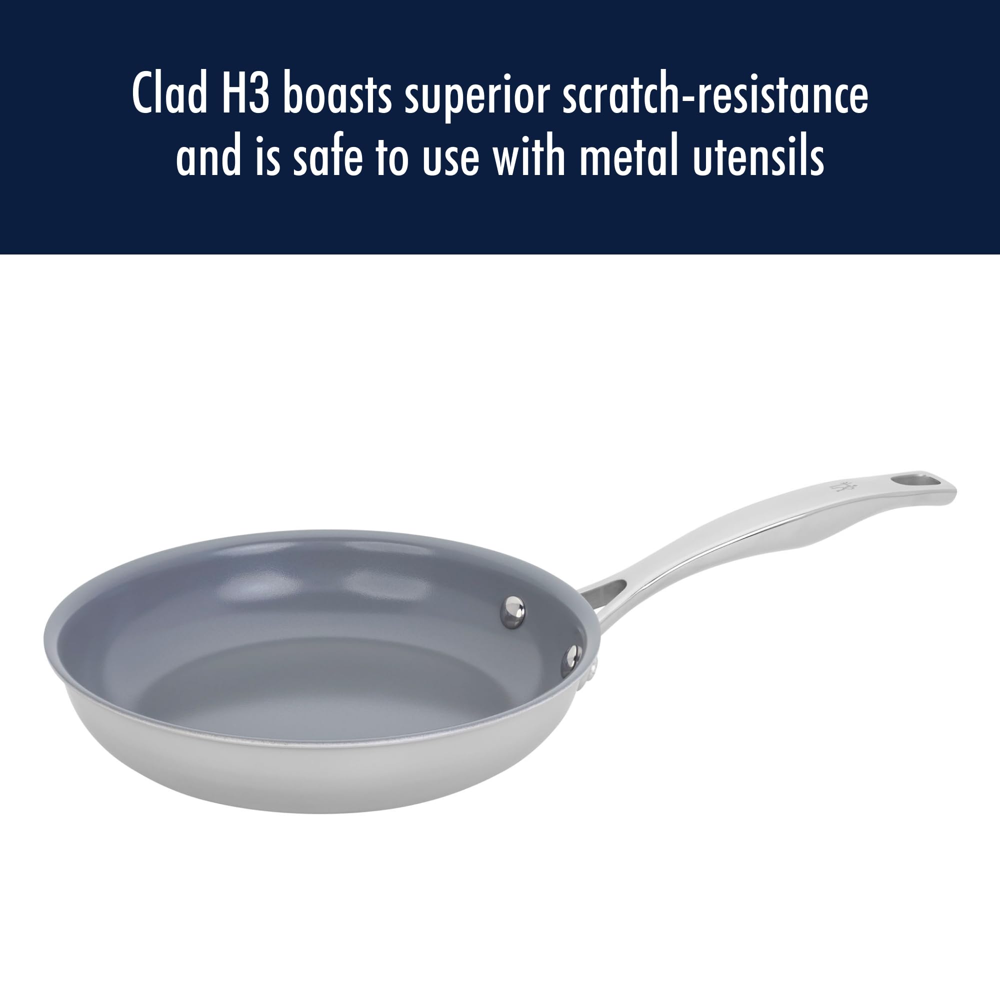 HENCKELS Clad H3 2-pc Induction Ceramic Nonstick Frying Pan Set, 10-inch Fry Pan and 12-inch Fry Pan, Stainless Steel, Durable and Easy to clean