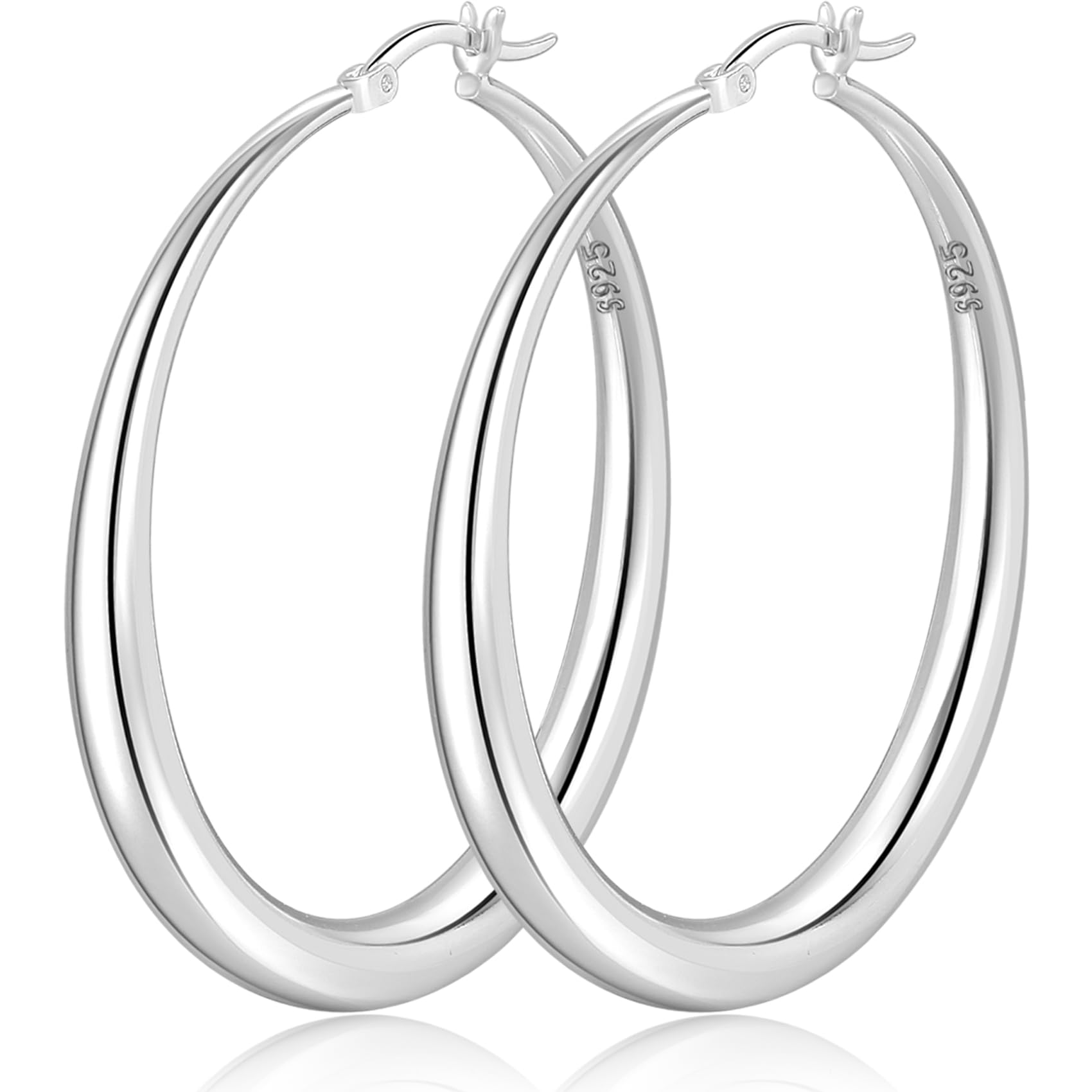 PABBEU S925 Sterling Silver Hoop Earrings Large Silver Hoop Earrings for Women Hypoallergenic Lightweight Big Thick Silver Hoop Earrings for Women Girls 35/40/50/60/70mm