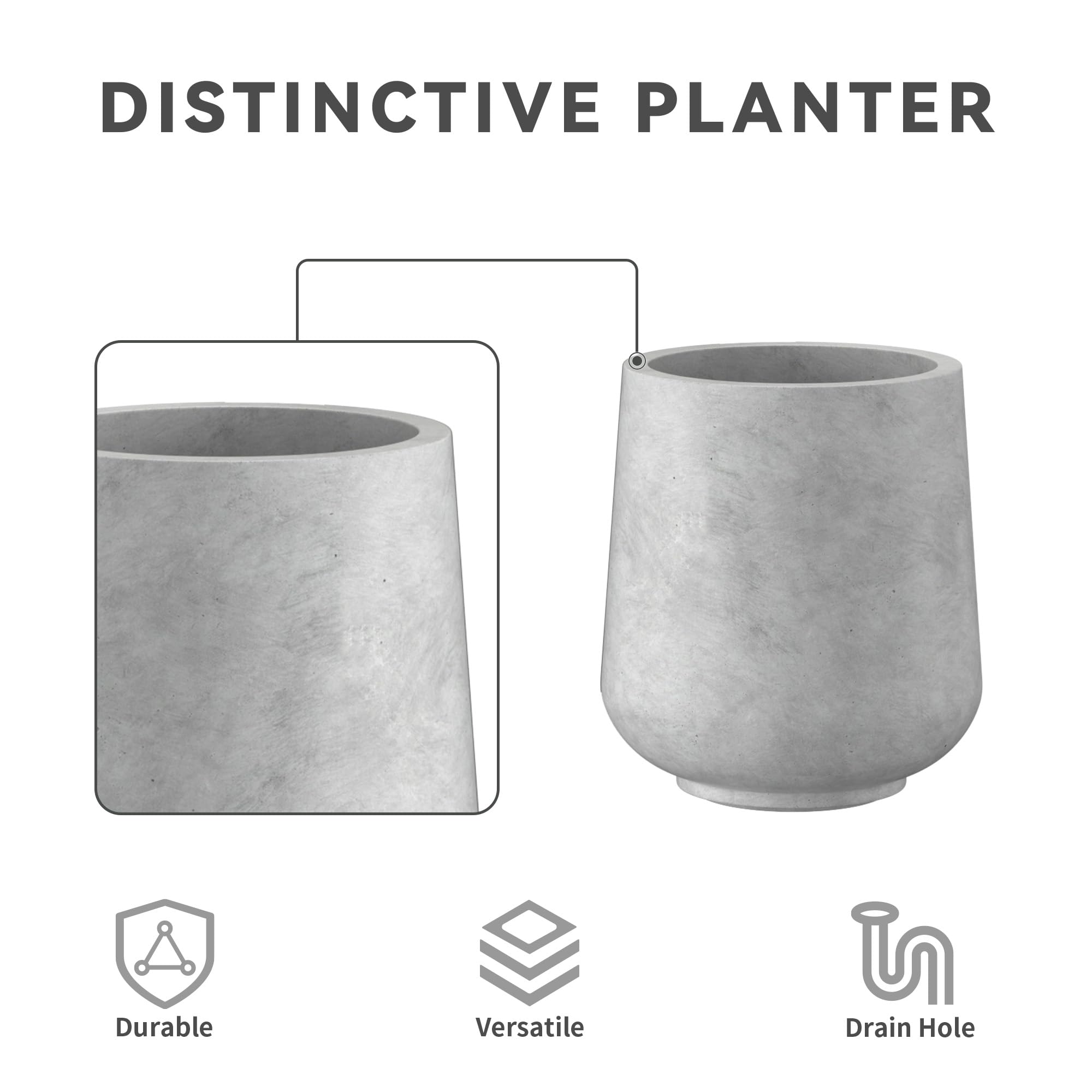 Kante 15.3"+11.6"+8.2" Dia Round Concrete Planter, Large Outdoor Indoor Planter Pots Containers with Drainage Holes and Rubber Plug for Home Garden Patio, Natural Concrete