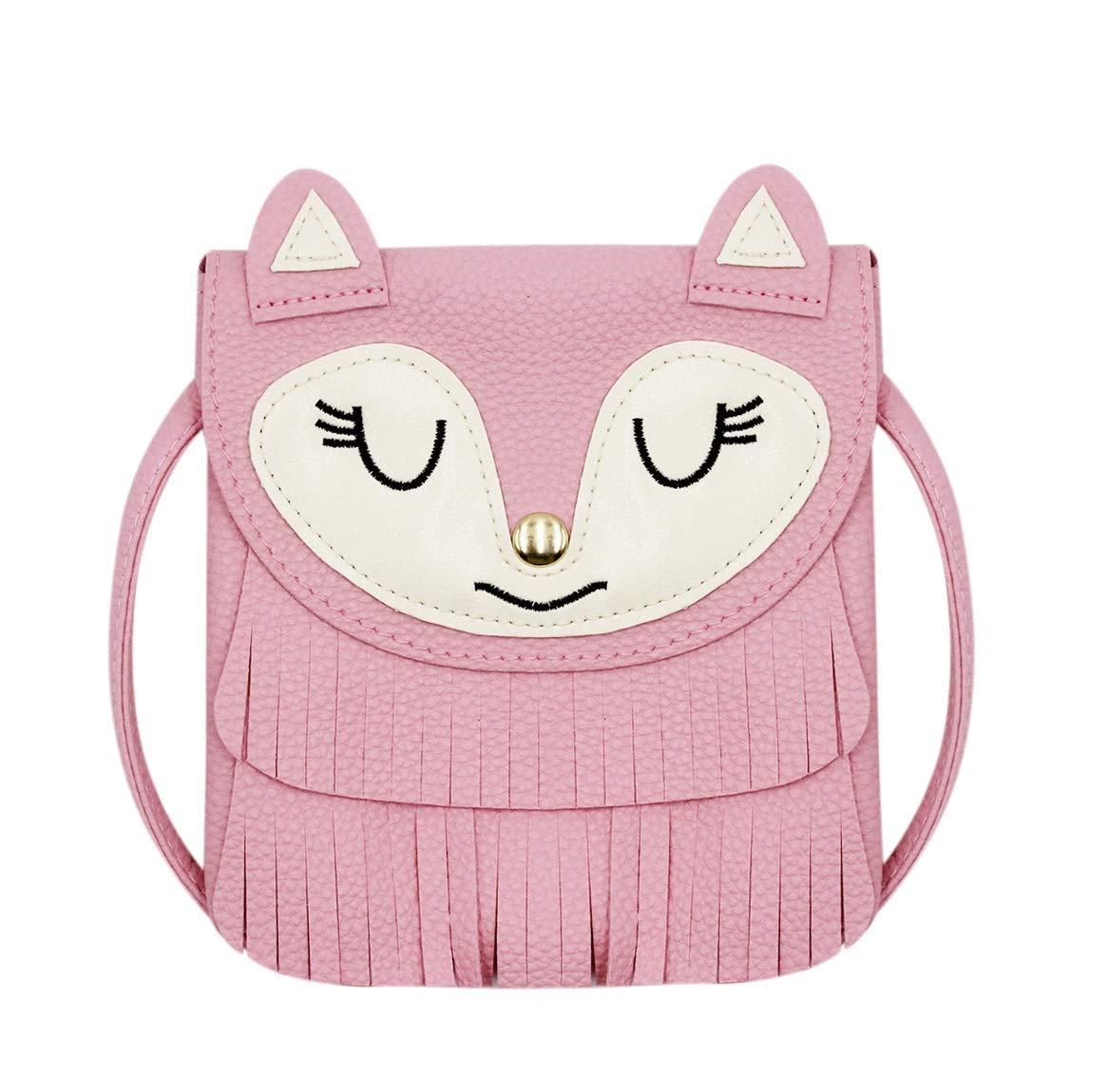 ZGMYC Fox Tassel Shoulder Bag Small Coin Purse Crossbody Satchel for Kids Girls, Large Pink (5.9 x 5.9in)