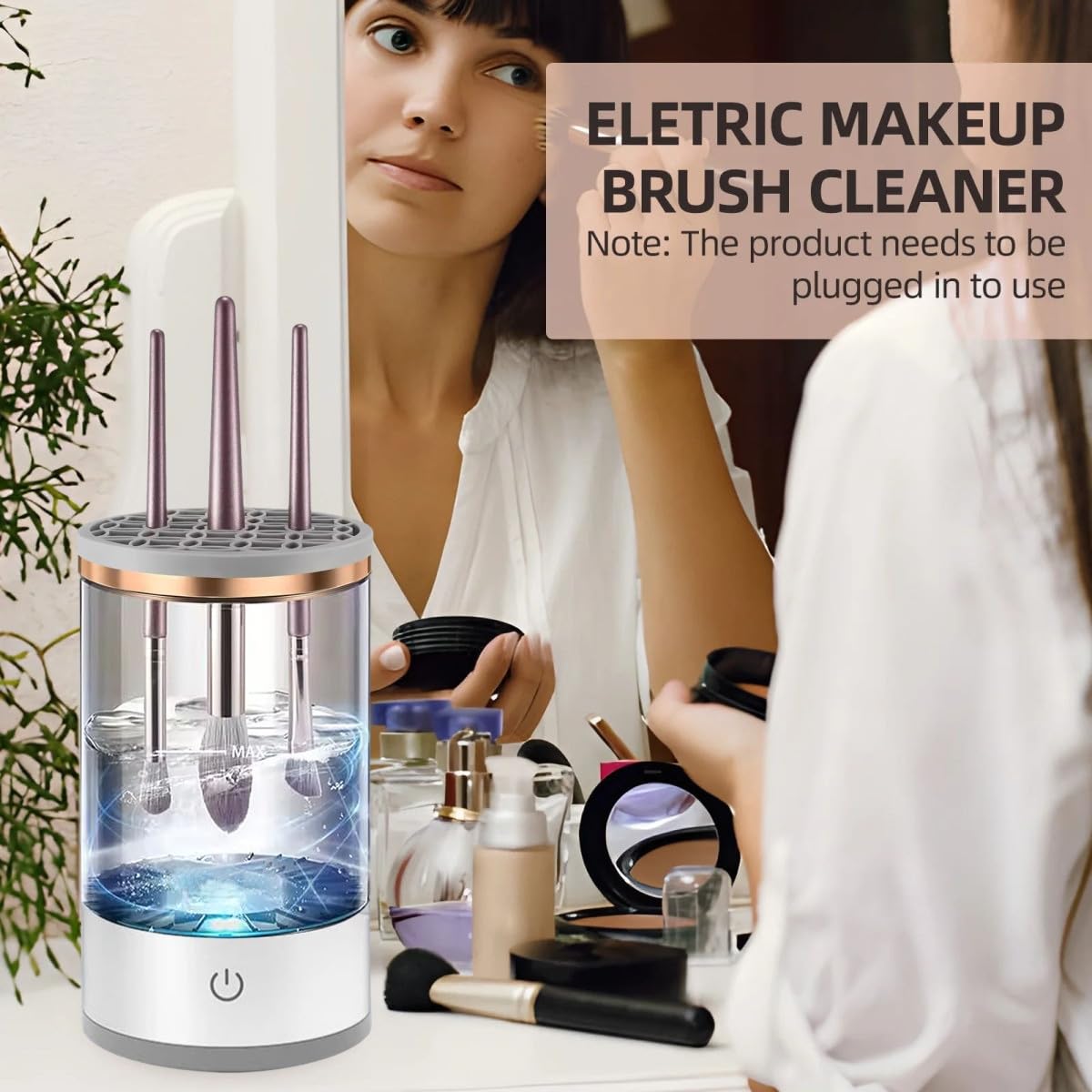 Portable Makeup Brush Cleaner,Electric Makeup Brush Cleaner Machine,Automatic Makeup Brush Cleaner,Spinning Makeup Brush Cleaner for All Type Makeup Brushes