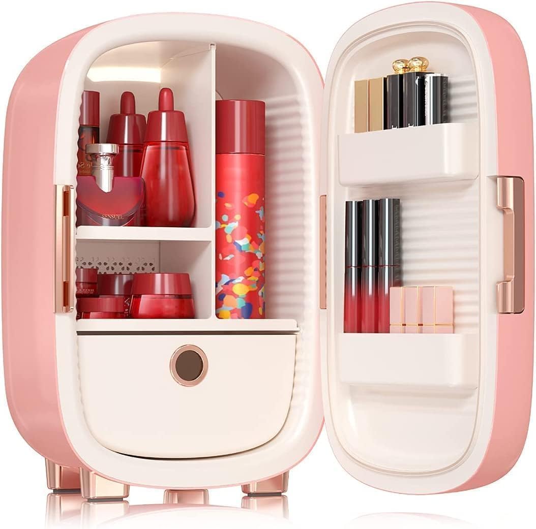 JSTPRO Skincare Fridge 12 Liter, Beauty Fridge for Comestic Storage 10°C/50°F + Intelligent Constant Temperature Control Mini Fridge, Pink Cosmetics Refrigerator Compact Fridge for Makeup Lipstick