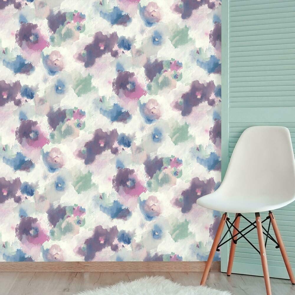 RoomMates RMK11079WP Impressionist Pink and Blue Floral Peel and Stick Wallpaper, 20.5" x 16.6 feet