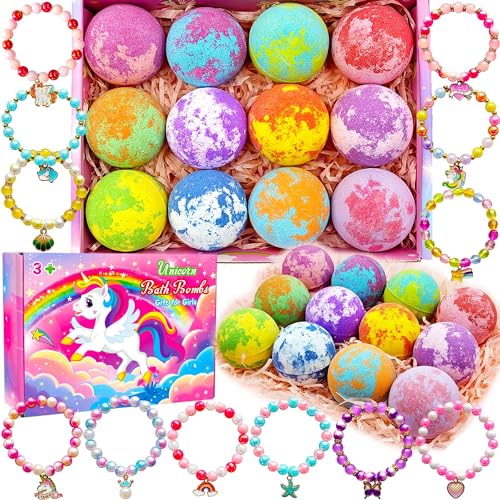 Unicorn Bath Bombs for Girls Kids with Toys Surprise Jewelry Inside Gift for Girls 3 4 5 6 7 8 Years Old Birthday Gifts Ideas Easter Gifts for Girls Easter Basket Stuffers Egg Fillers Christmas Gifts