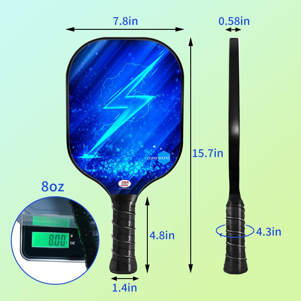 Panel Sound Pickleball Paddles Set of 2 USAPA Approved, Fiberglass Pickleball Rackets with 1 Carrying Case, 2 Cooling Towels & 4 Indoor Balls