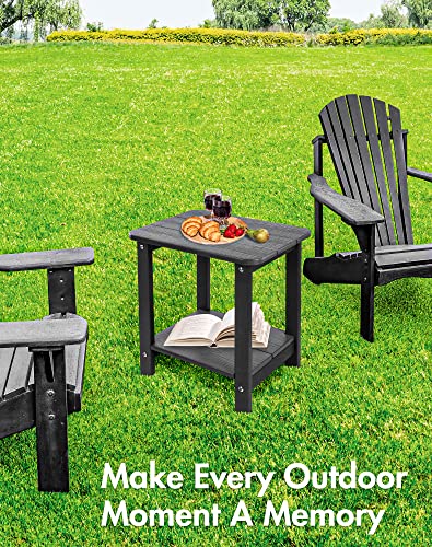 Tikea, Black Adirondack Outdoor Side Table, 16.7'' x 12.6'' x 16.7'', Weather Resistant, Double End Table for Patio, Garden, Lawn