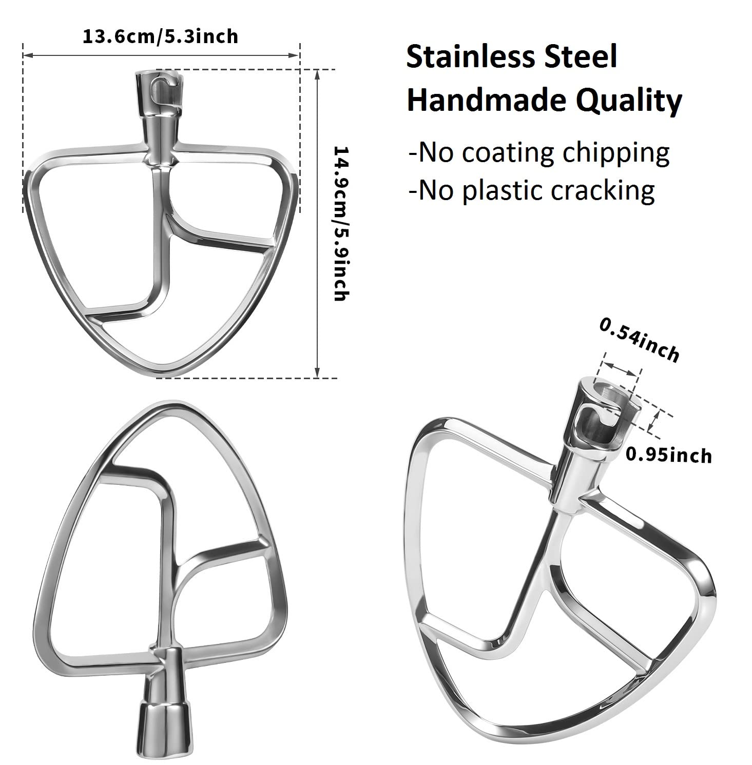 FavorKit Stainless Steel Flat Beater for KitchenAid Tilt-head & 4.5-5 Qt Mixers,Dishwasher Safe Pastry Mixing Paddle Attachment