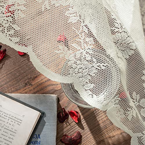 MIULEE White Lace Curtains 84 Inches Long for Living Room Bedroom, Scalloped Sheer Curtains Rose Floral Embroidered Farmhouse Window Drapes Vintage European Tulle Retro Style, Rod Pocket, 2 Panels Set