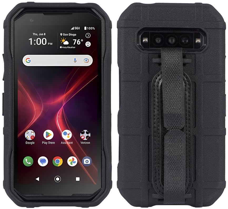 Case + Hand Strap + Holster Combo for Kyocera DuraForce Pro 3 Phone, Nakedcellphone Special Ops Armor Rugged Shield Protective Cover and [Rotating Ratchet] Belt Clip Holder - Black