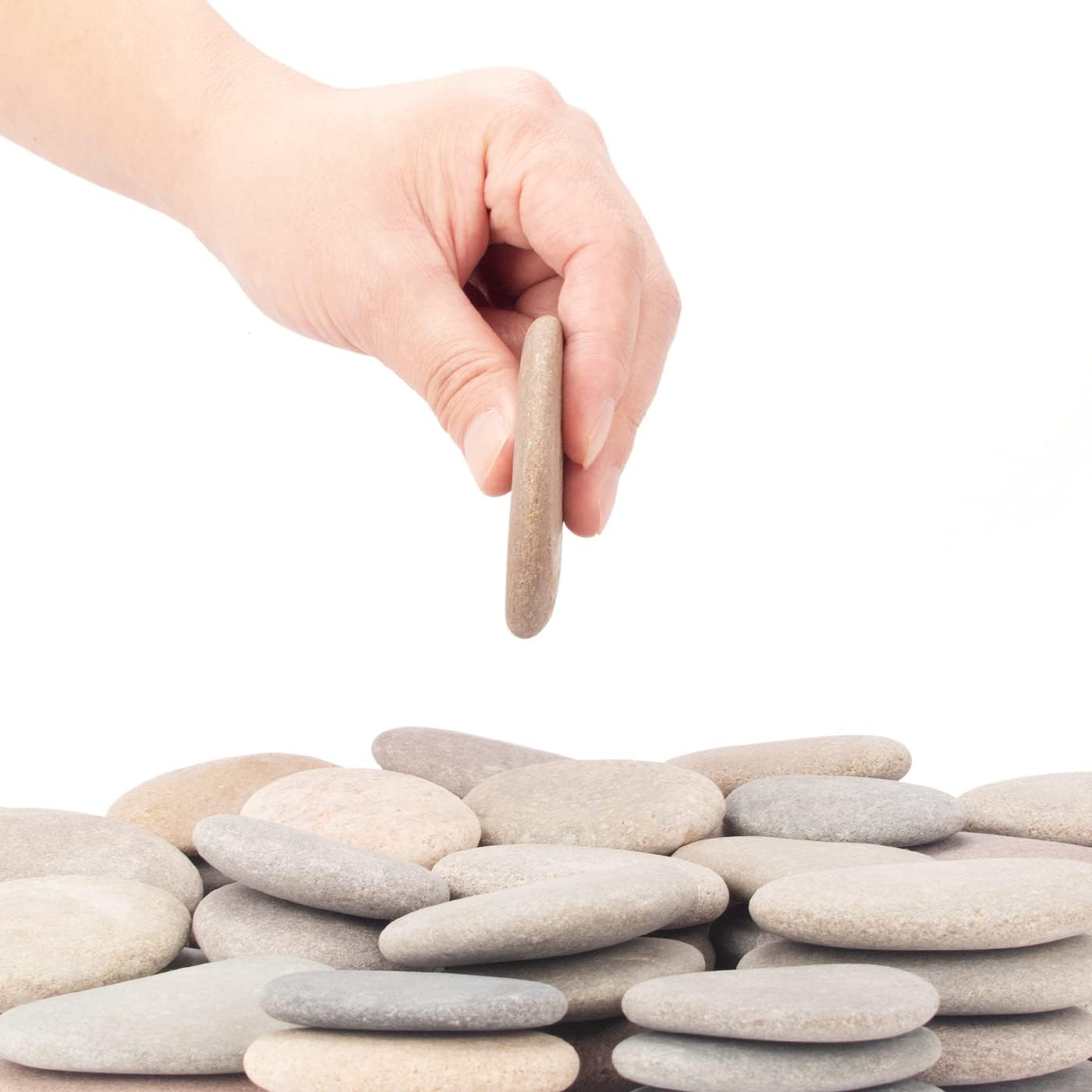 About 92-100 PCS River Rocks, 2"-3.3" Flat Painting Stones, 18 Pounds