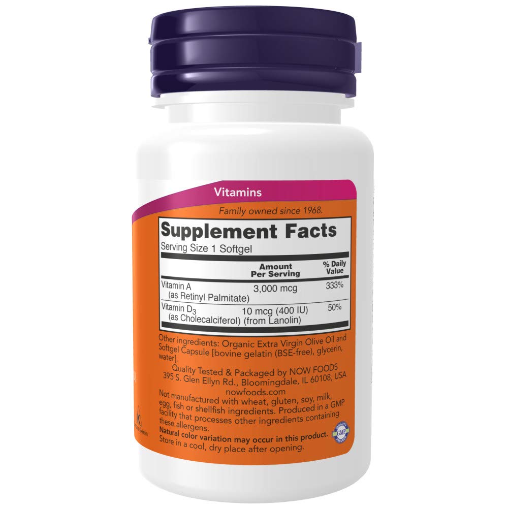 NOW Supplements, Vitamin A & D 10,000/400 IU, Eye Health*, Essential Nutrition, 100 Softgels