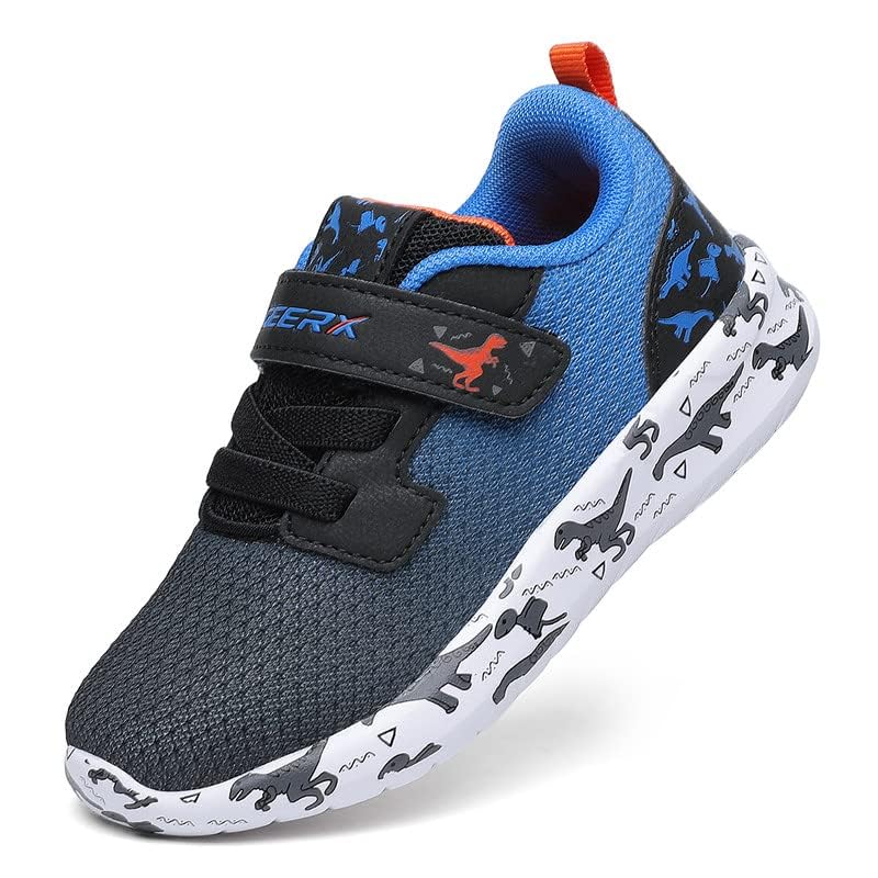 GEERX DIMO Dinosaur Toddler Boys Shoes Non Slip Lightweight Breathable Comfortable Sport Athletic Running Tennis Sneakers Steel Blue Orange Size 10
