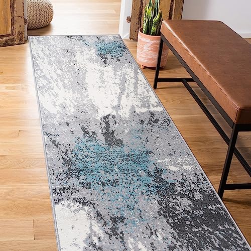 Rugshop Modern Abstract Stain Resistant Soft Runner Rug 2' x 7' Blue