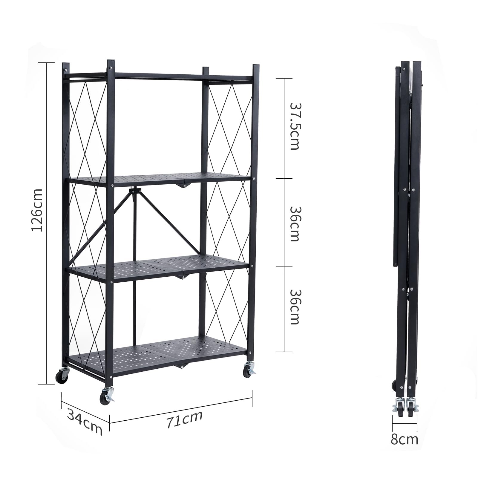 BRIAN & DANY Metal Storage Shelves - 4 Tier Shelving Unit, Folding Display Shelf Racks No Assembly for Vendors and Craft Shows, Black (2Pcs)