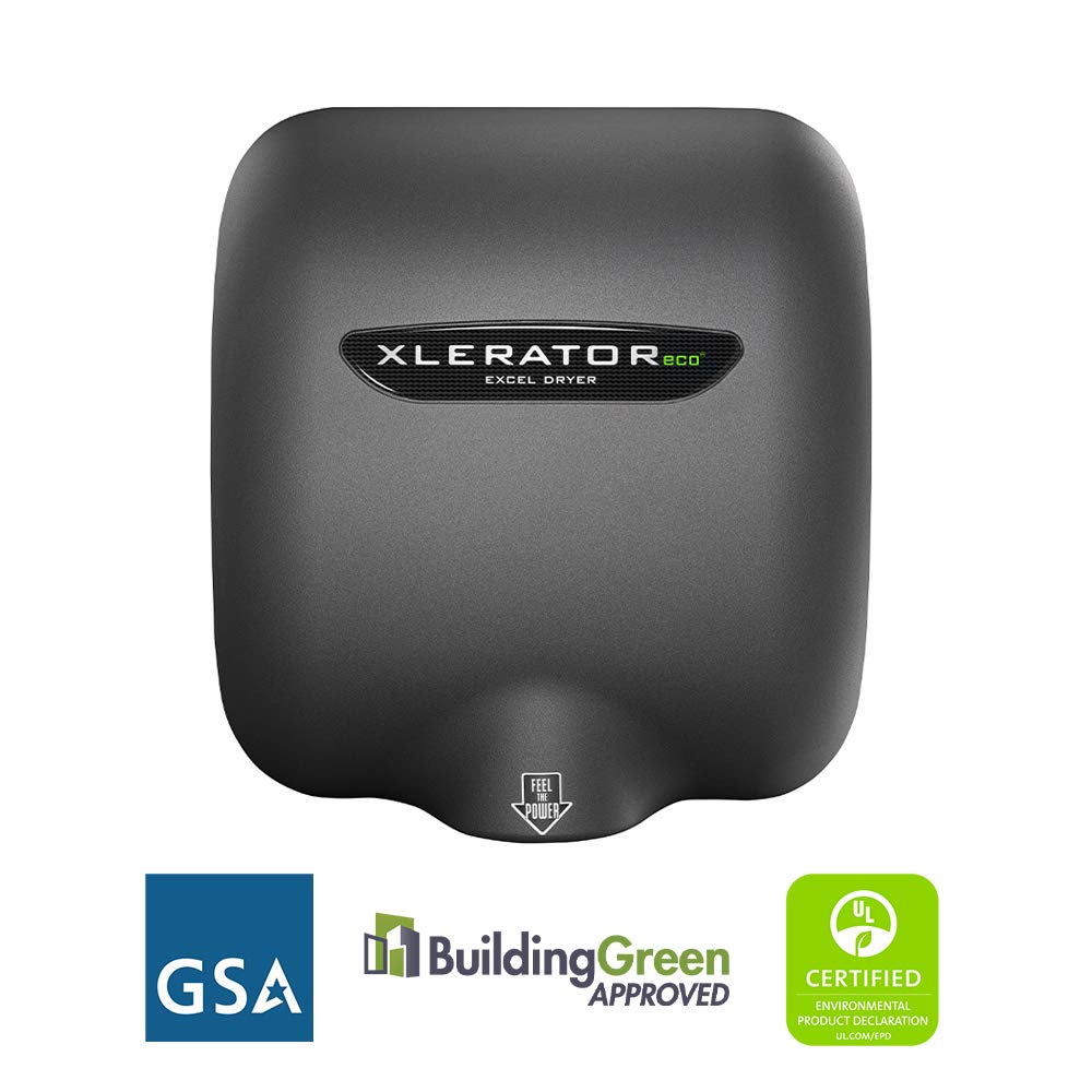 Excel Dryer XLERATOReco XL-GR-ECO 1.1N High Speed Commercial Hand Dryer, Graphite Textured Cover, Automatic Sensor, Surface Mount, Noise Reduction Nozzle, LEED Credit, No Heat 4.5 Amps 110/120V (2 PK)