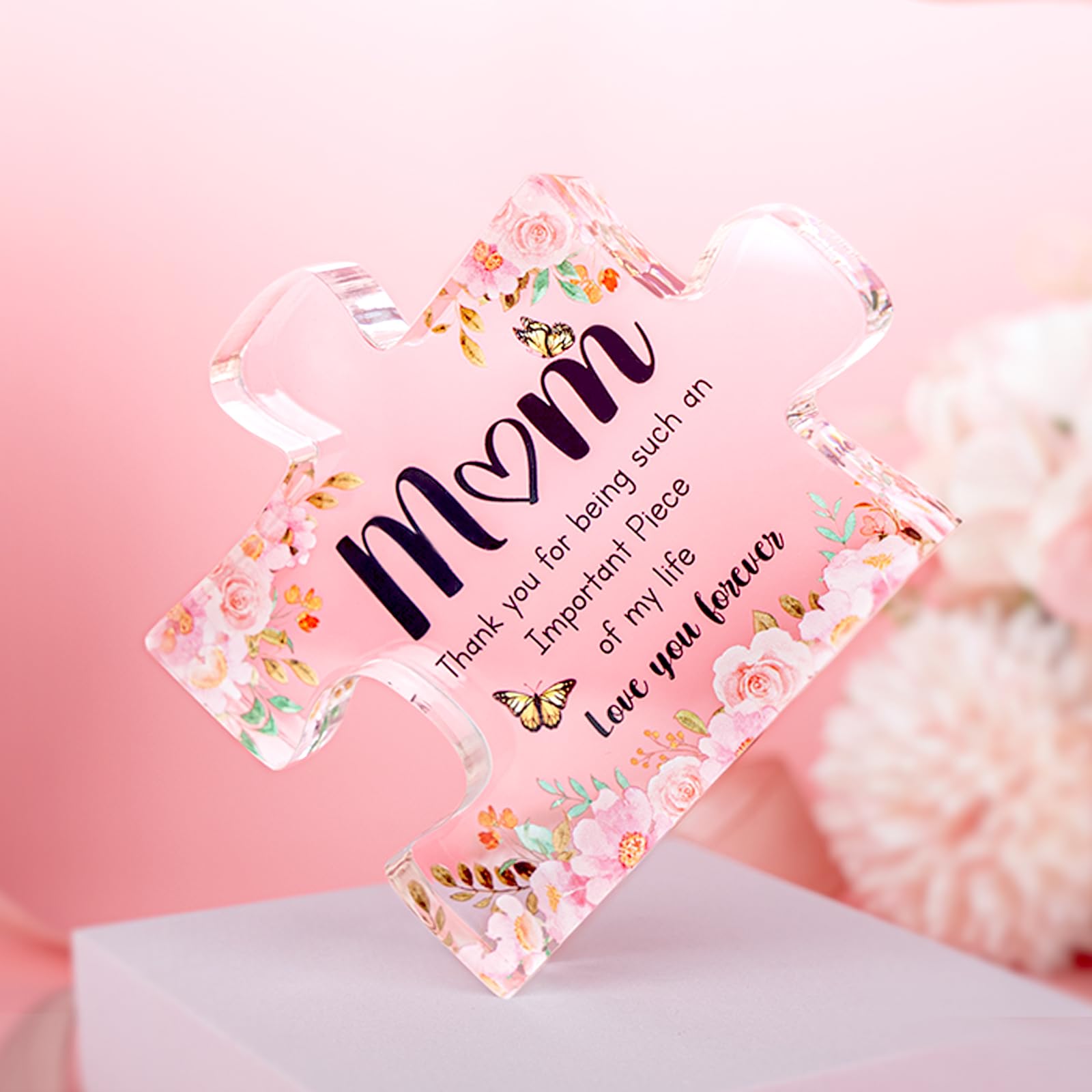 Gifts for Mom - Delicate Mom Birthday Gifts from Daughter Son - Engraved Acrylic Block Puzzle Piece 3.9 x 3.3 inch - Thanksgiving Mothers Day Birthday Gifts for Mom, Ideas