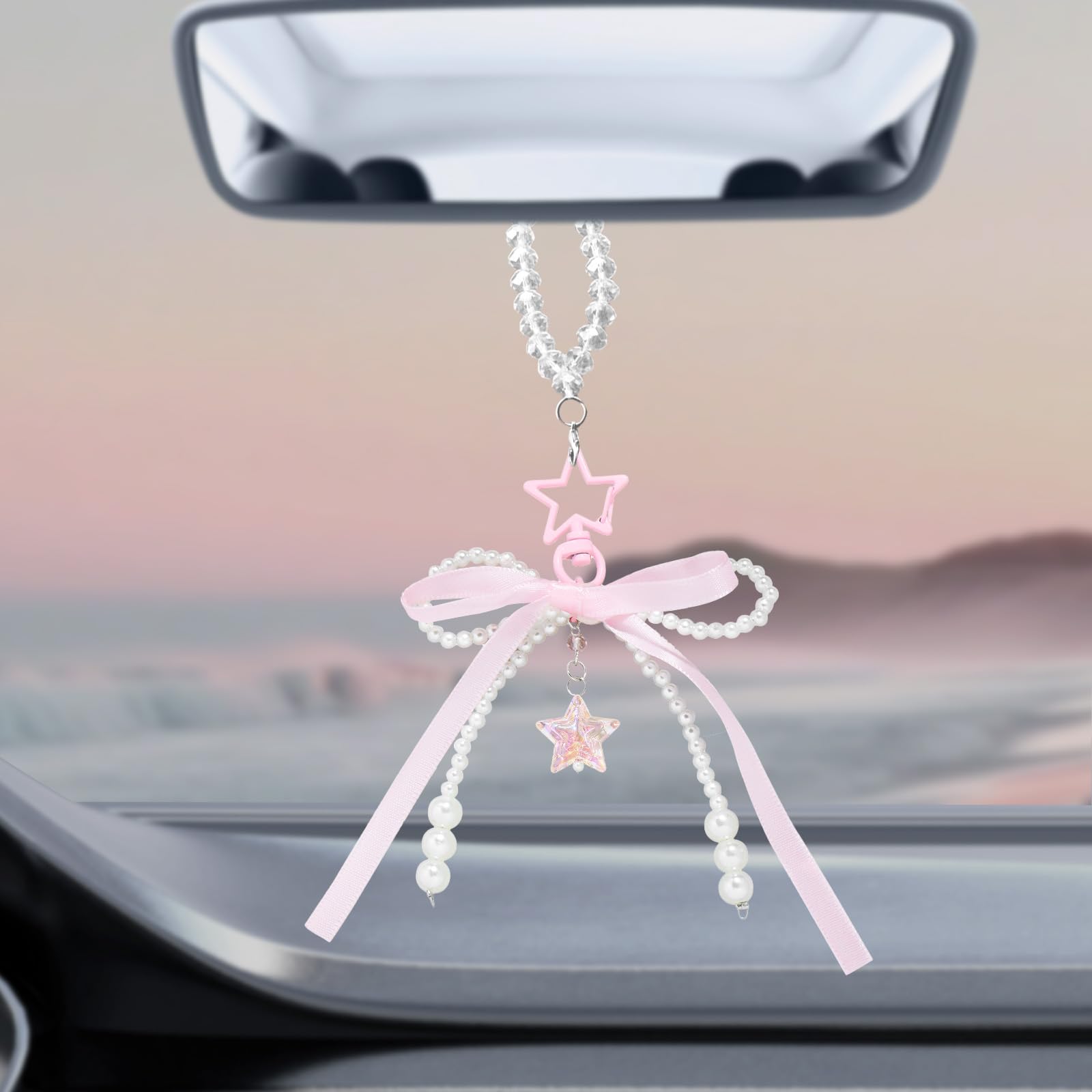 Cute Pink Bow Rearview Mirror Hanging Ornament