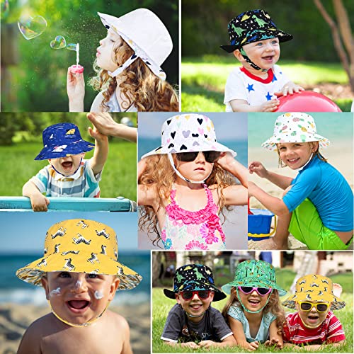 Baby Boy Girl Sun Hat,Adjustable Toddler Kids UPF 50+ Sun Protective Wide Brim Sun Hat,Beach Hat for Girl Boy (0-6 Months, Black-Dinosaur)