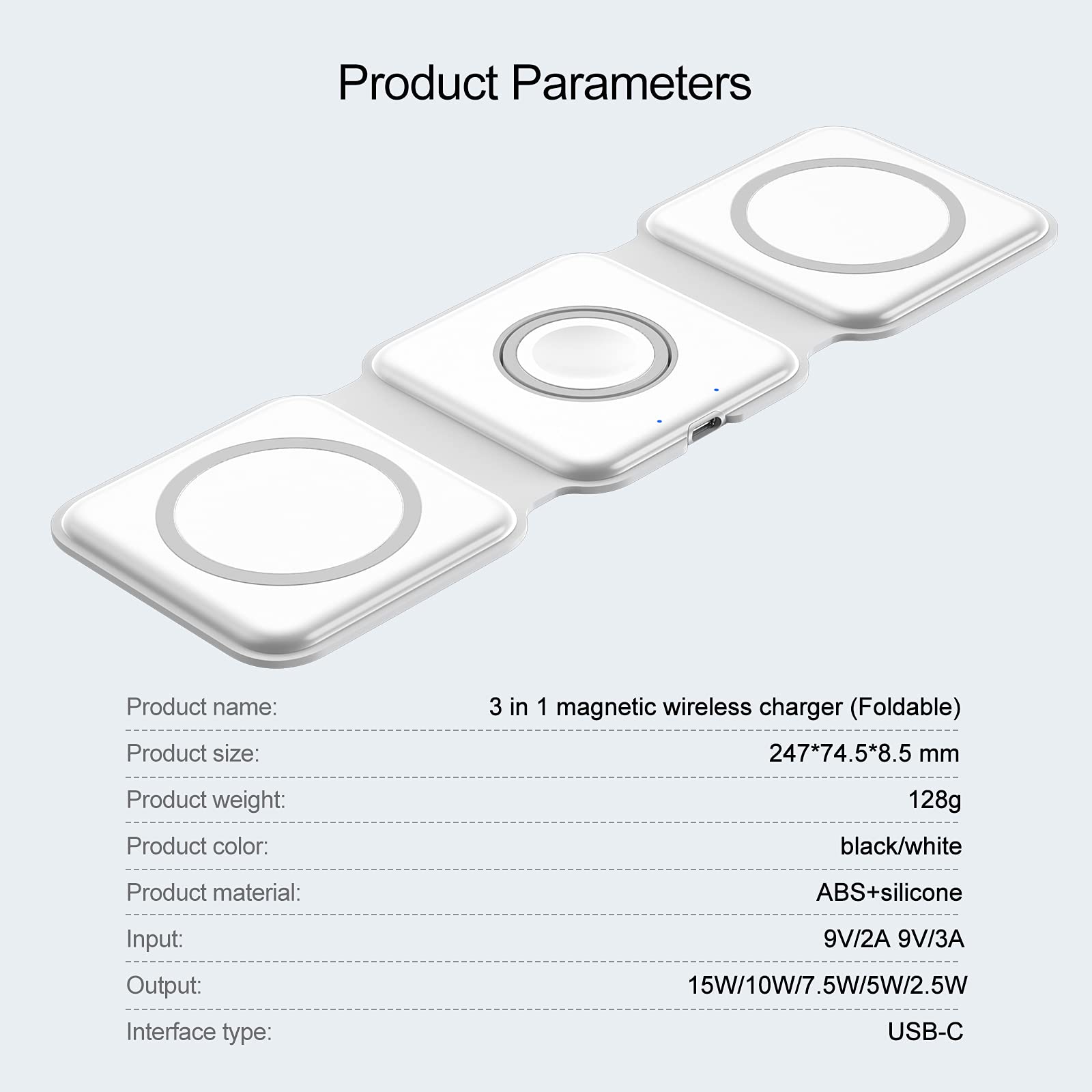 3 in 1 Wireless Charger, IIOZO Magnetic Travel Wireless Charging Station Multiple Devices, 3-in-1 Foldable Wireless Charging Station with 20W USB C Charger for iPhone 15/14/13/12/iWatch/AirPods Pro