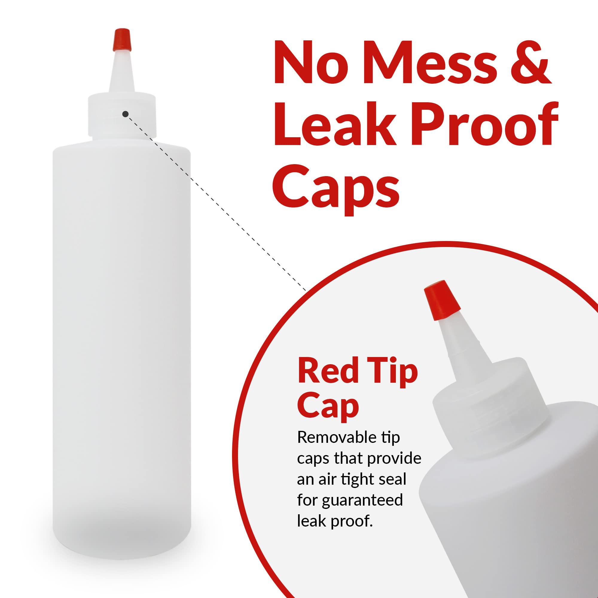 Reli. Plastic Squeeze Bottles, 16 oz. | 10 Pack | Condiment Squeeze Bottles for Sauces | Clear w/Red Tip Cap | 16 Ounce Hot Sauce, Ketchup | Condiments, Olive Oil, Glue