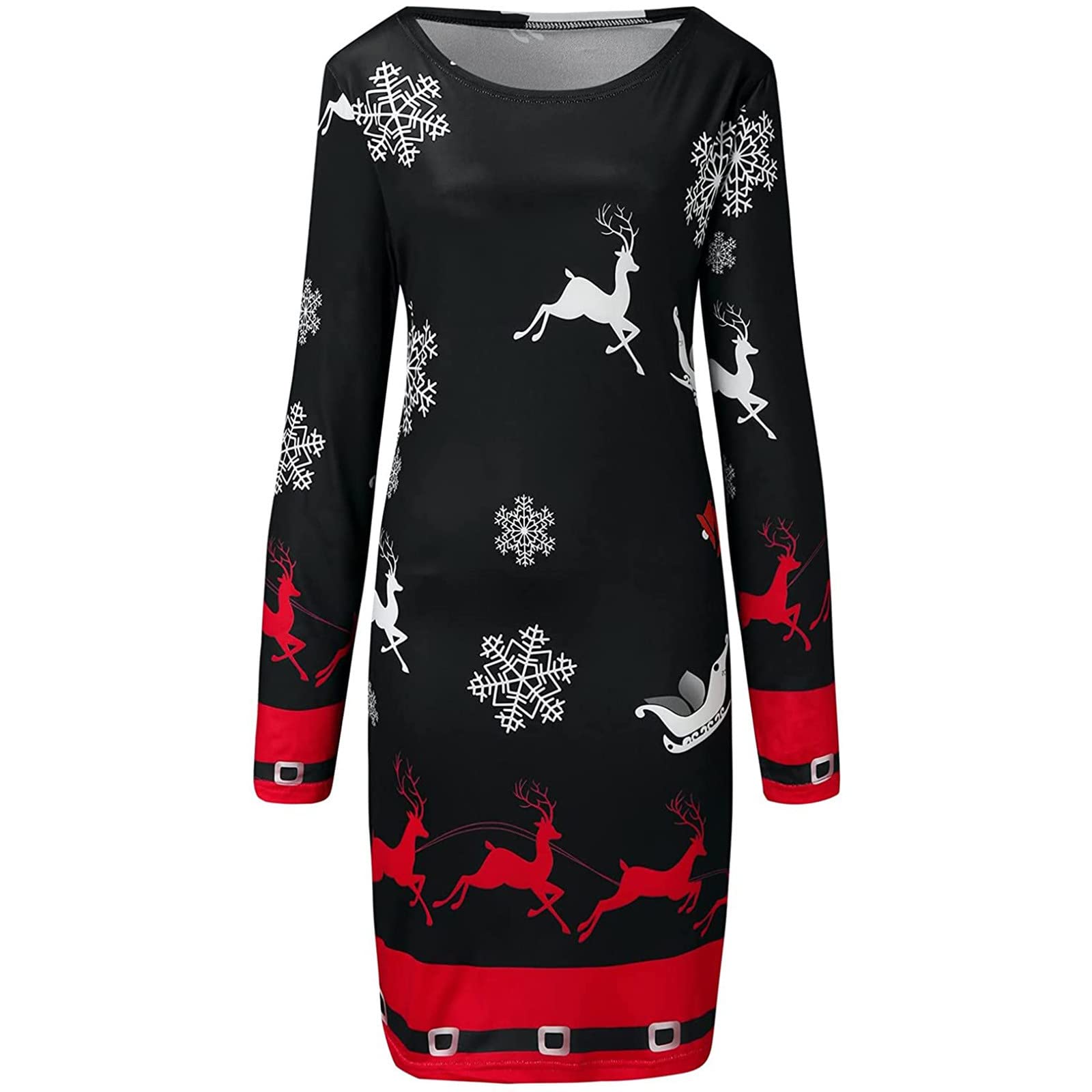 Black Warehouse Sale Clearance Ladies Crewneck Sweater Dress Happy Vacation Christmas Casual Going Out Dress for Juniors Long Sleeve Slimming Tunic Thin Long Winter Fall Dress 2025 Clothing XXL