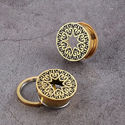Earblity 2PCS 8mm/0g Gold Rustic Ear Gauges for Stretched Earlobes Basic Ear Plugs Tunnels Hypoallergenic 316 Stainless Steel Ear Body Piercing Jewelry for Women Men