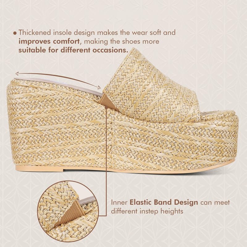 CYNLLIO Womens Wedges Slide Sandals Slip on Open Toe Platform Sandals Summer Espadrilles Sandals Beach Shoes Outdoor High Heel Slippers