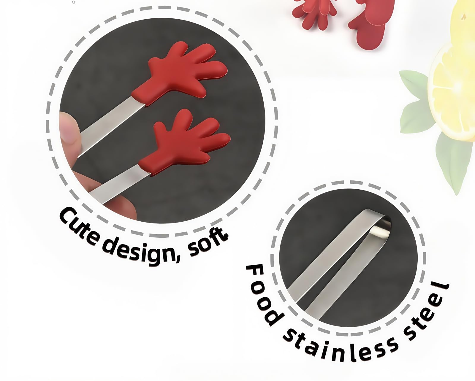 JXHAPY 8PCS Mini Food Tongs, Small Stainless Steel Tongs with Silicone Tips, for Ice Cube, fruits, Sugar, Barbecue, 5.3 inch，8 Colors (Palm shape)