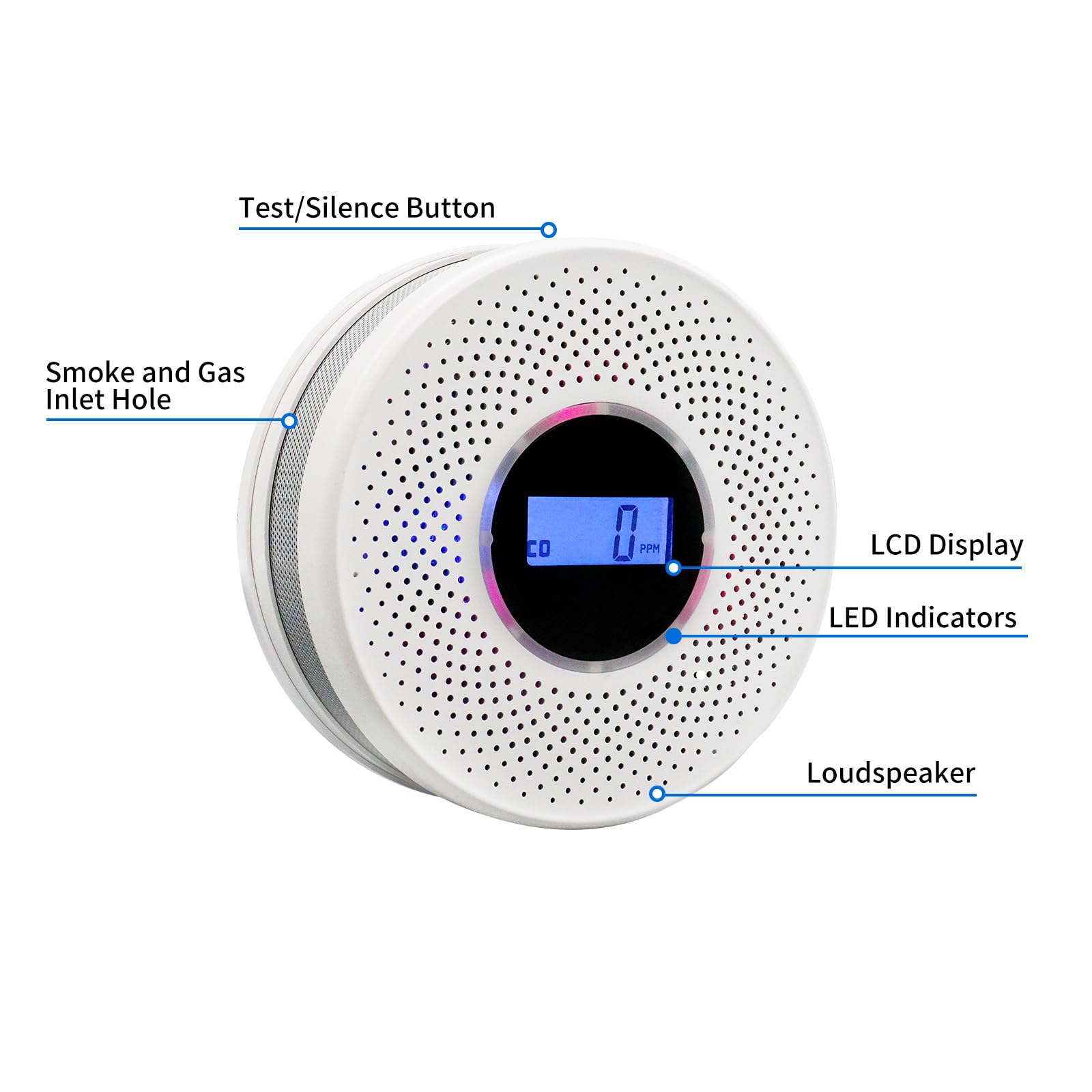 Coreel Smoke Detector Carbon Monoxide Detector Combo with Digital Display and Sound Light Alarm, 2-in-1 Smoke & CO Alarm with Battery Operated for Home, Travel or RV(White-01)