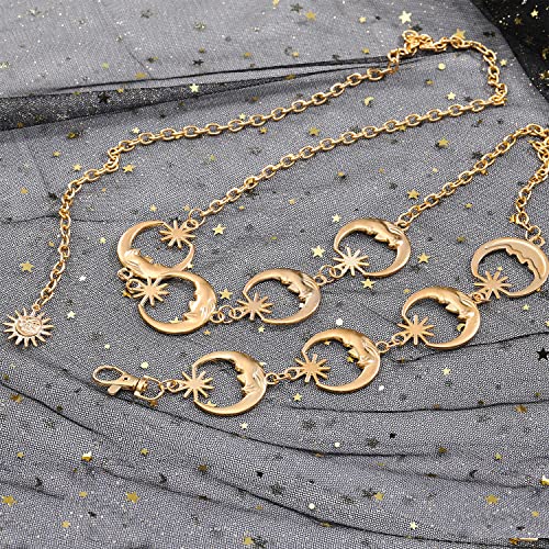 Honsny Moon Star Waist Chain Belt for Women Metal Gold Silver Body Belly Chain Waist Jewelry Body Accessories for Women