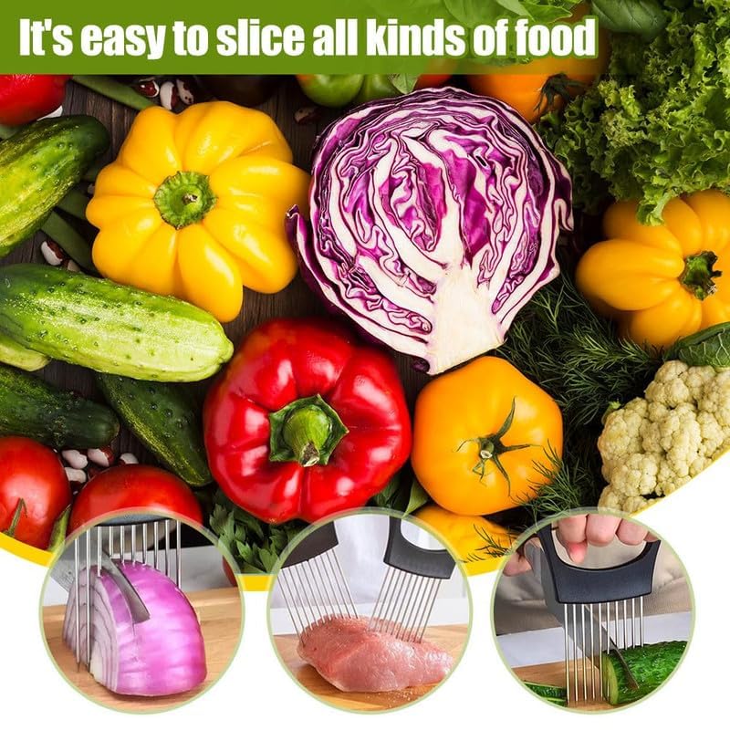 Onion Holder for Slicing, Onion Cutter Vegetable Chopper, Stainless Steel Slicer for Potato, Avocados, Eggs, Food Slicer Assistant Tool for Fruit Lemon and Meat (1)