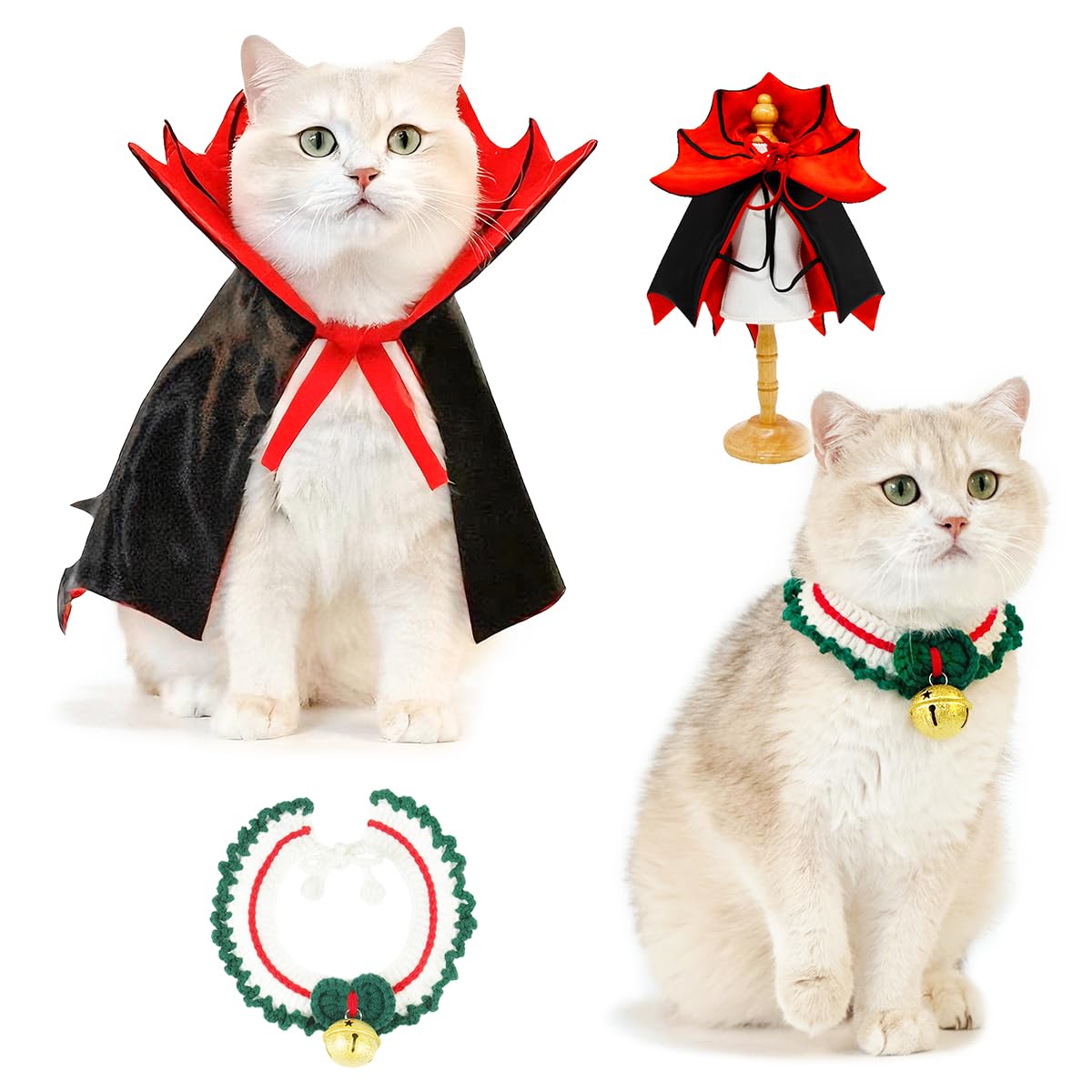 Cat Halloween Costume &Christmas Cat Collar with Bells-L