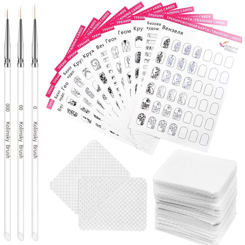 Acrylic Nail Art Practice With 3pc Nail Liner Pen 180pcs Nail Wipes Lines Drawing Painting Template Learning Book Easy To Clean Can Be Reused Manicure Tools For Beginner