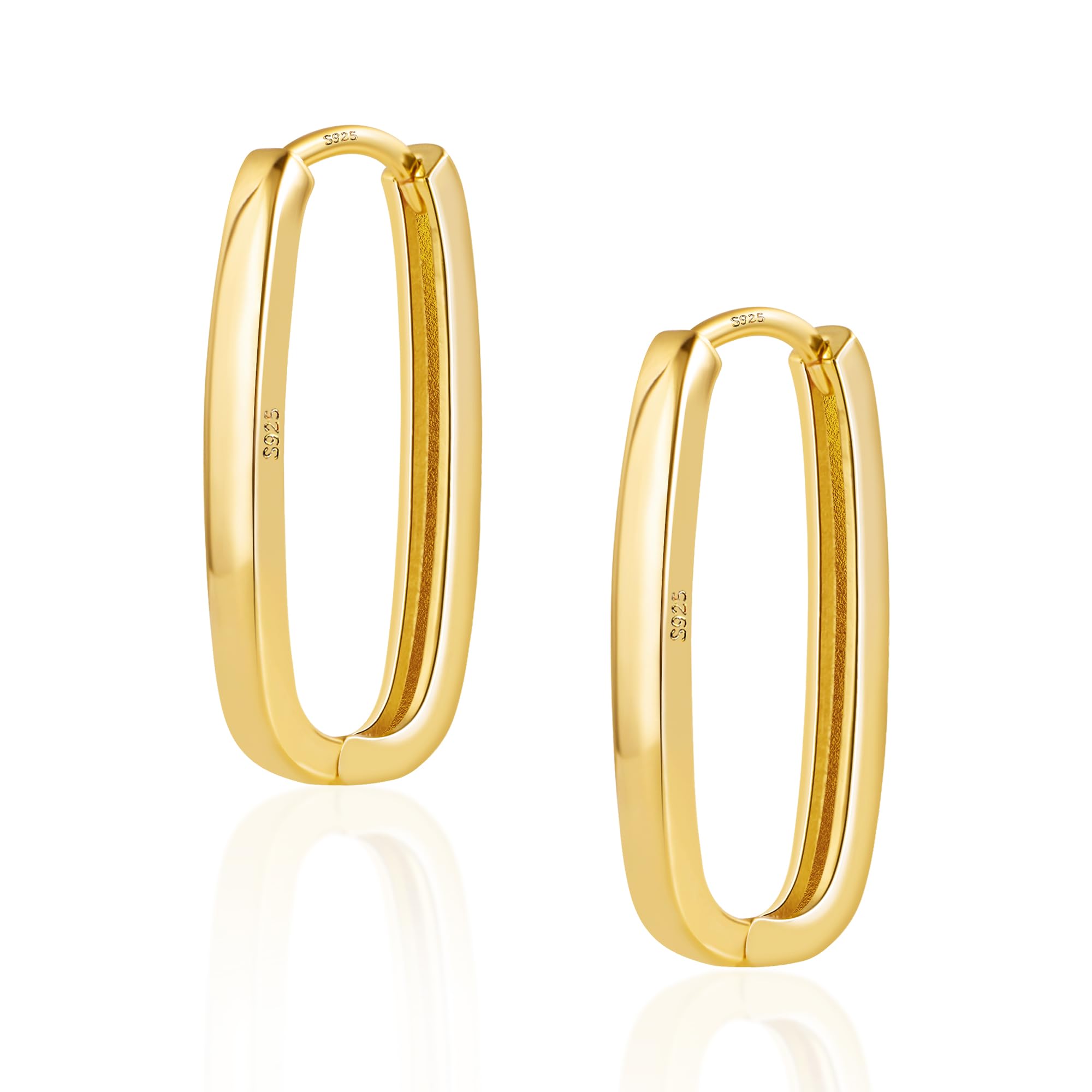 14K Gold Plated Sterling Silver Earrings Small Rectangle Hoop Earrings for Women Hypoallergenic Small Hoops Earring Gold Square Hoop Earrings for Women Trendy