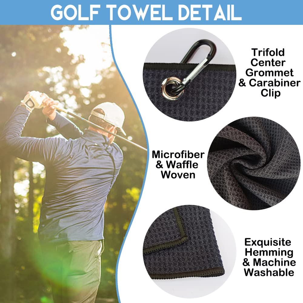 GEYGIE Swing Swear Look for Ball Embroidered Golf Towels with Clip and Golf Brush with Retractable Extension Cord, Funny Golf Towel Gifts and Golf Accessories Set for Men Women Golfers Golf Fan