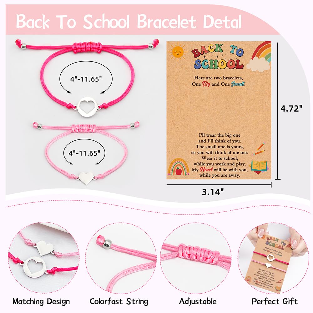 Breezy Valley Back to School Bracelet Mommy and Me Matching Bracelet Set Gifts - First Day of School Bracelet Gift for Students Girls Kids, Mother and Daughter Heart Charm Bracelets for Kindergarten