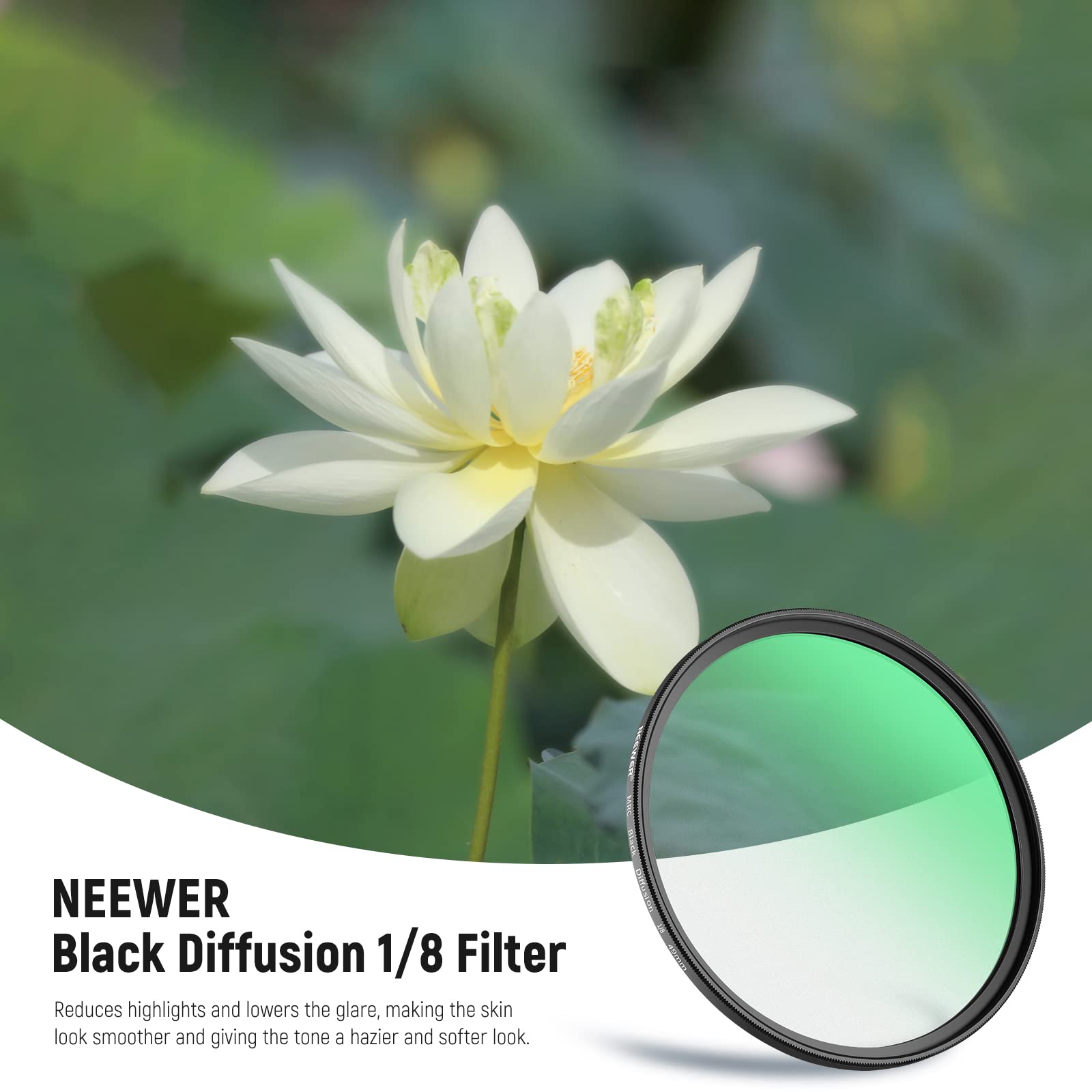 NEEWER 49mm Black Diffusion 1/8 Filter Dreamy Cinematic Effect Camera Ultra Slim Filter with Water&Scratch Resistant HD Optical Glass, 30 Layers Nano Coatings for Video/Vlog/Portrait Photography